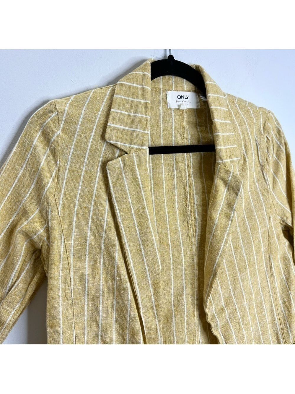 ONLY linen blend yellow white pin stripe open front jacket blazer EU 34 - Picture 5 of 12